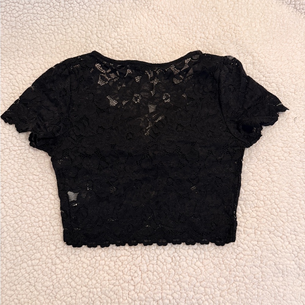 Papaya Black Lace Ruffled Crop Blouse- SMALL - Picture 2 of 3